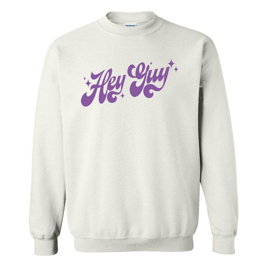 Hey Guy Embroidered White Crewneck